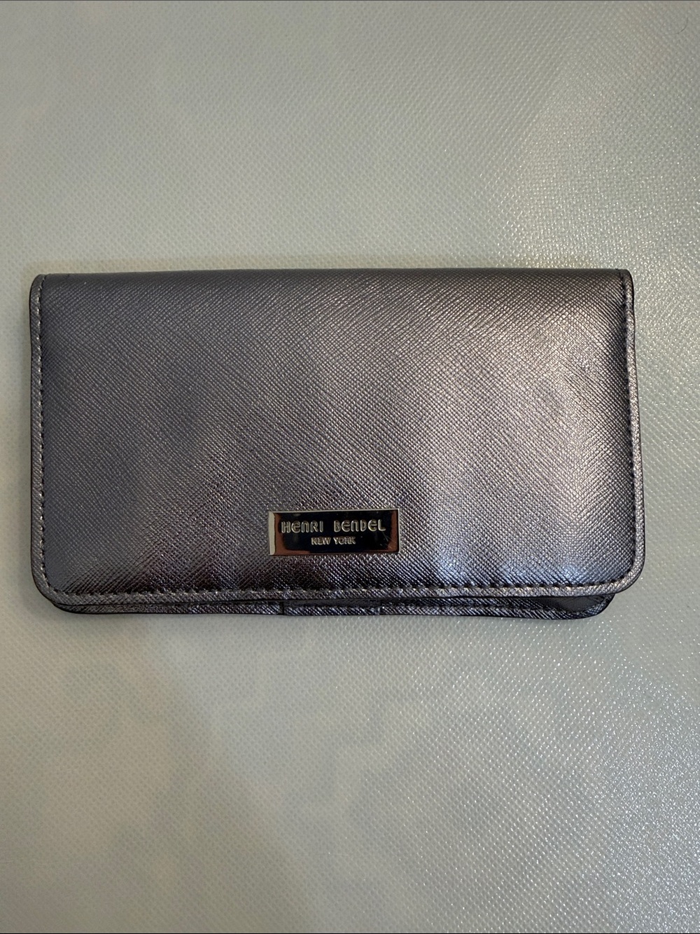 henri bendel Metallic Pewter Fold-Over Wallet